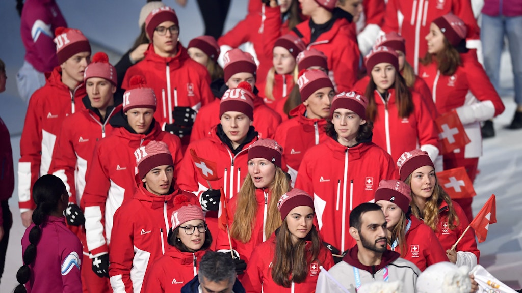 The Swiss athletes parade during the opening ceremony of the Lausanne 2020 Winter Youth Olympic Games at the Vaudoise Arena, in Lausanne, Switzerland, Thursday, January 9, 2020. The 3rd Winter Youth Olympic Games will take place in Lausanne from 9 to 22 January 2020. (KEYSTONE/Gabriel Monnet)