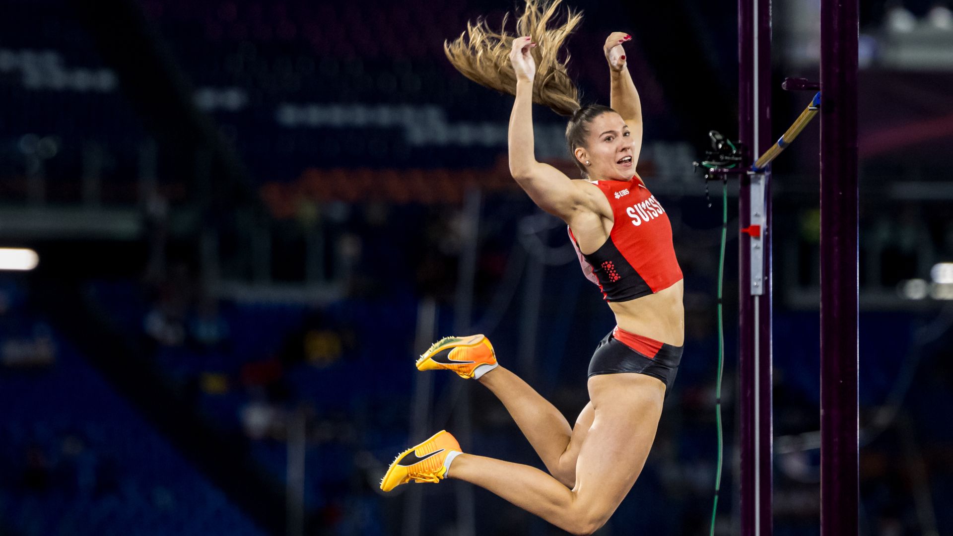 Angelica MOSER (SUI) springt 4.78 m (PB) im Stabhochsprung an den Leichtathletik Europameisterschaften am 10. Juni 2024 in Rom.